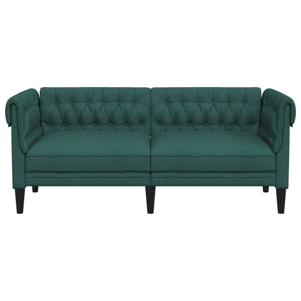 Chesterfield 2-seater sofa in dark green fabric
