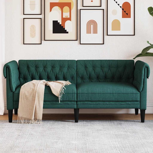 Chesterfield 2-seater sofa in dark green fabric