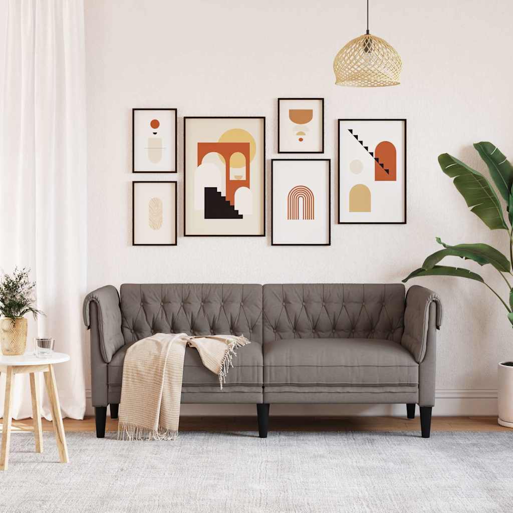 Chesterfield 2-seater sofa in grey-brown fabric