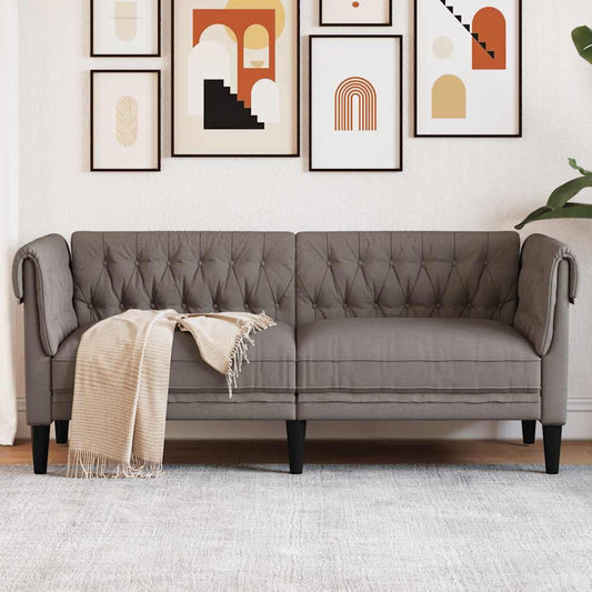 Chesterfield 2-seater sofa in grey-brown fabric