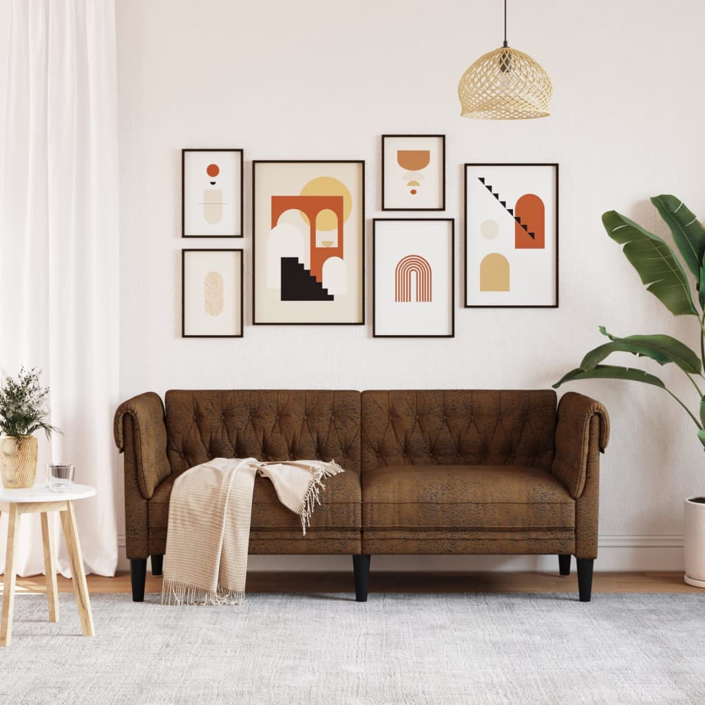 Chesterfield 2-seater sofa in brown fabric