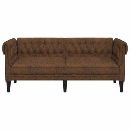 Chesterfield 2-seater sofa in brown fabric