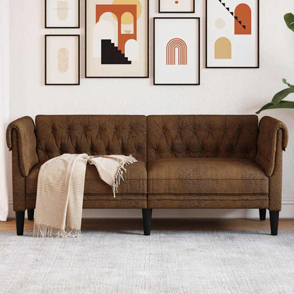 Chesterfield 2-seater sofa in brown fabric