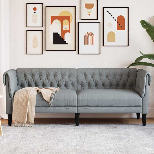 Chesterfield 3-seater sofa in light grey fabric