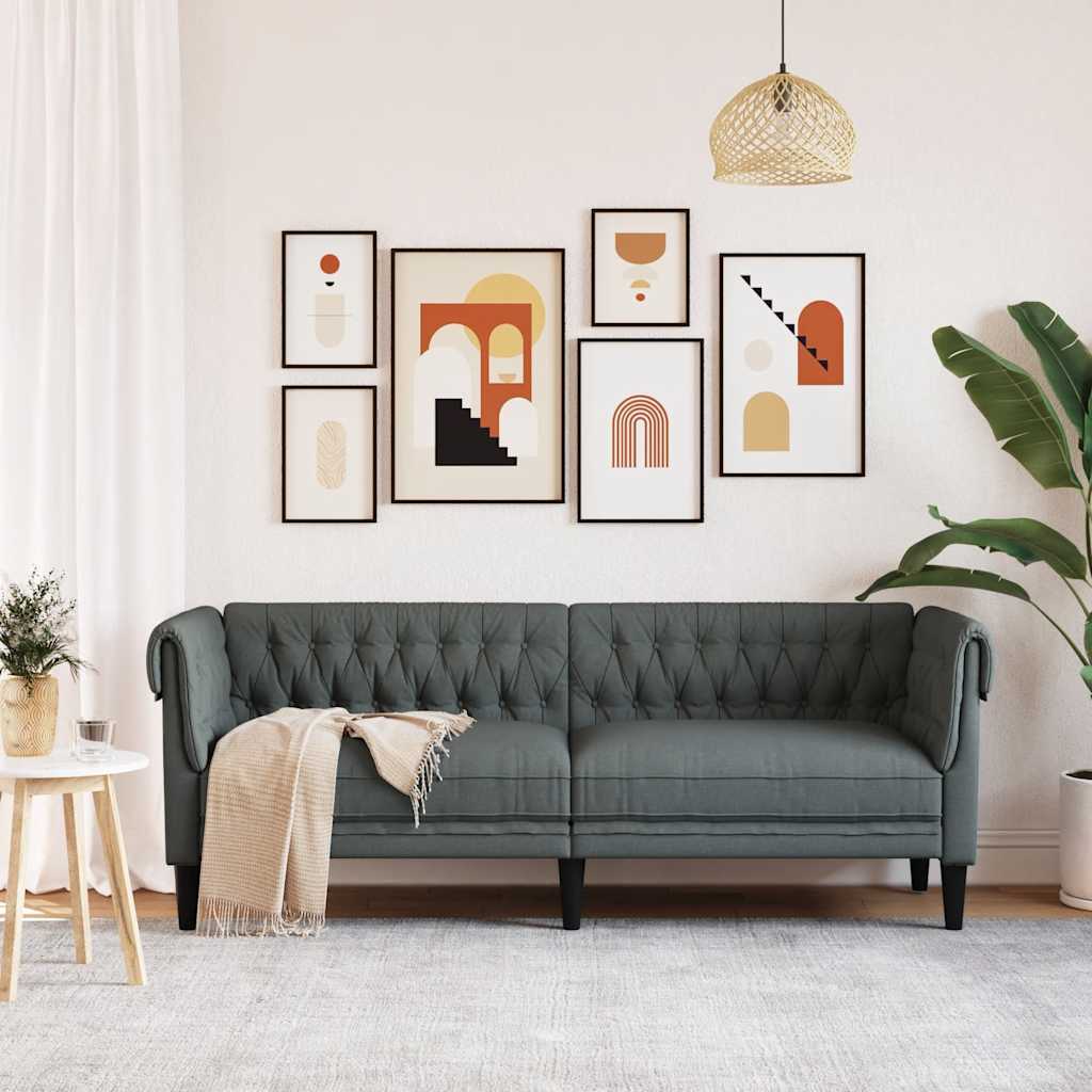 Chesterfield 3-seater sofa in dark grey fabric