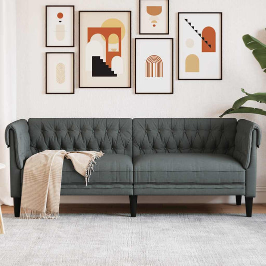 Chesterfield 3-seater sofa in dark grey fabric
