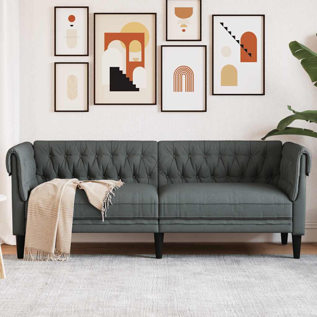Chesterfield 3-seater sofa in dark grey fabric