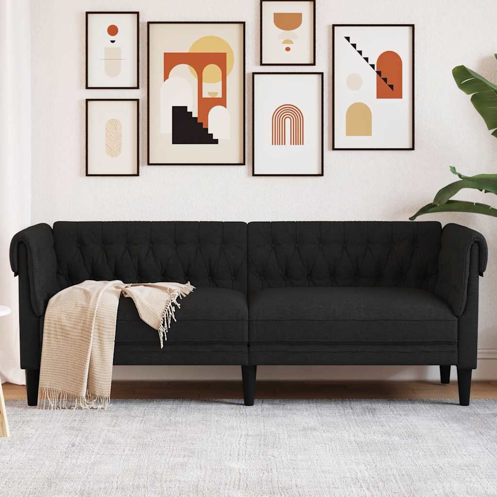 Chesterfield 3-seater sofa in black fabric