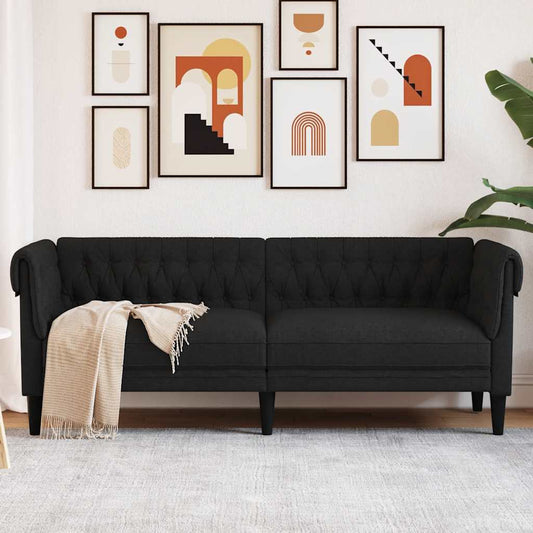 Chesterfield 3-seater sofa in black fabric