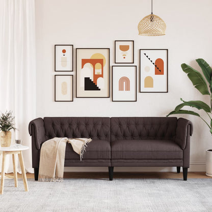 Chesterfield 3-seater sofa in dark brown fabric