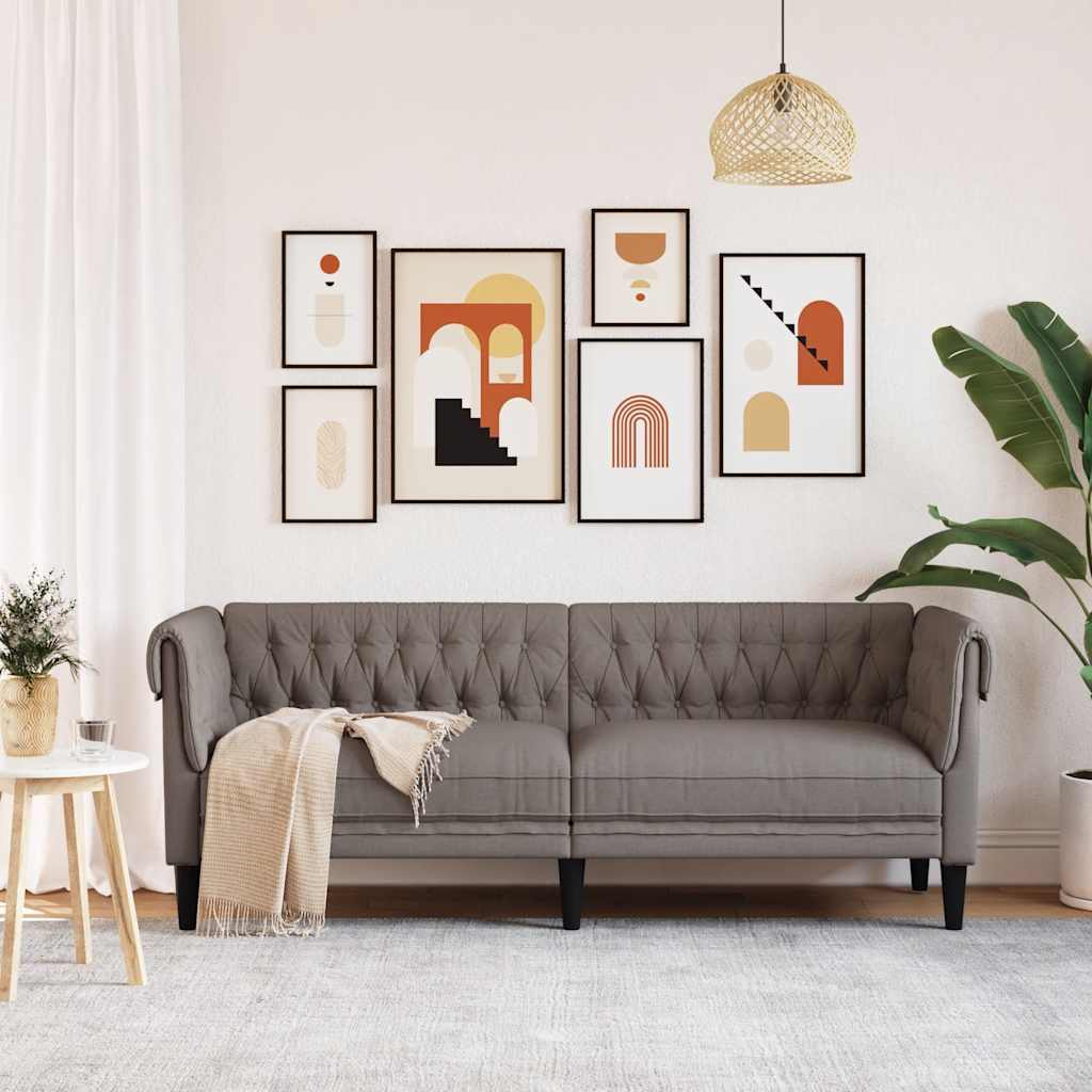 Chesterfield 3-seater sofa in grey-brown fabric