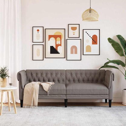 Chesterfield 3-seater sofa in grey-brown fabric