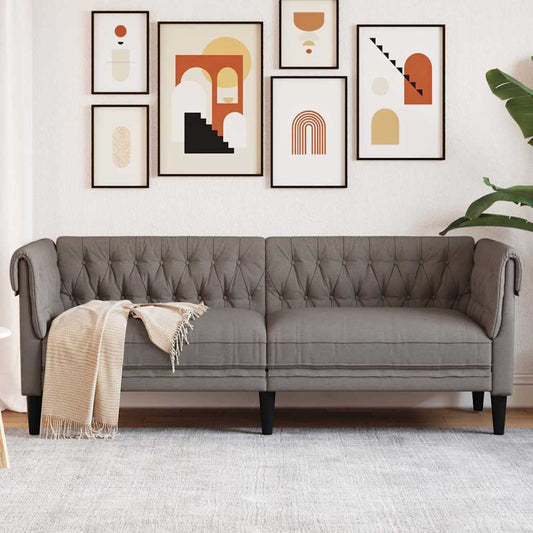 Chesterfield 3-seater sofa in grey-brown fabric