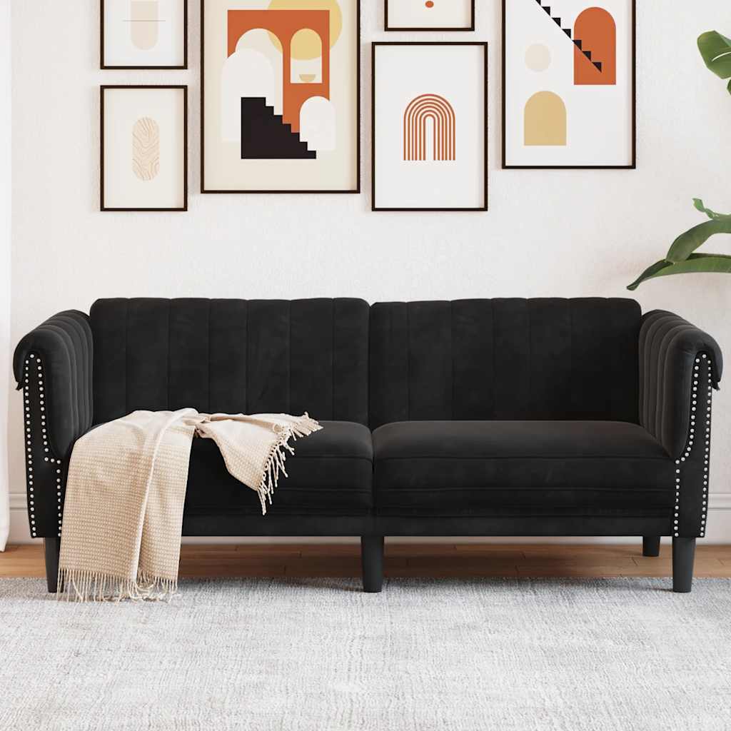 2 seater black velvet sofa