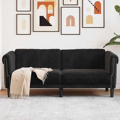 2 seater black velvet sofa