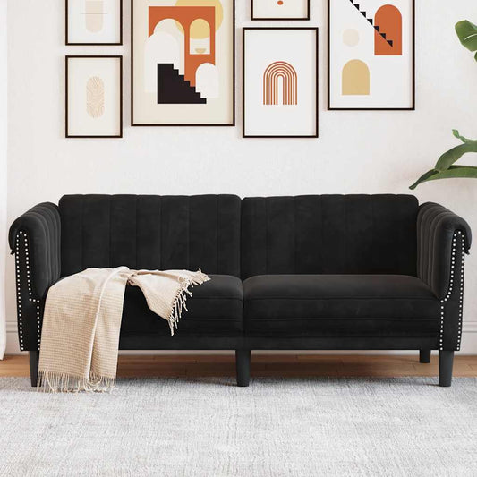 2 seater black velvet sofa