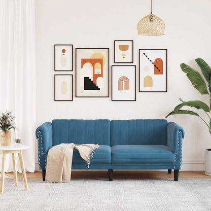 2 seater blue velvet sofa