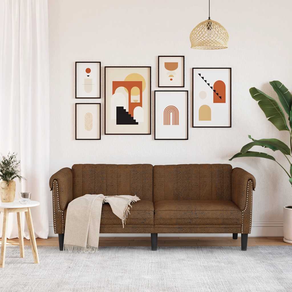 2-seater sofa in brown faux suede