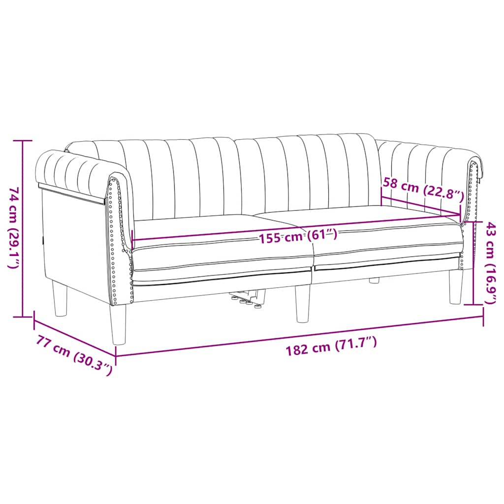2-seater sofa in brown faux suede
