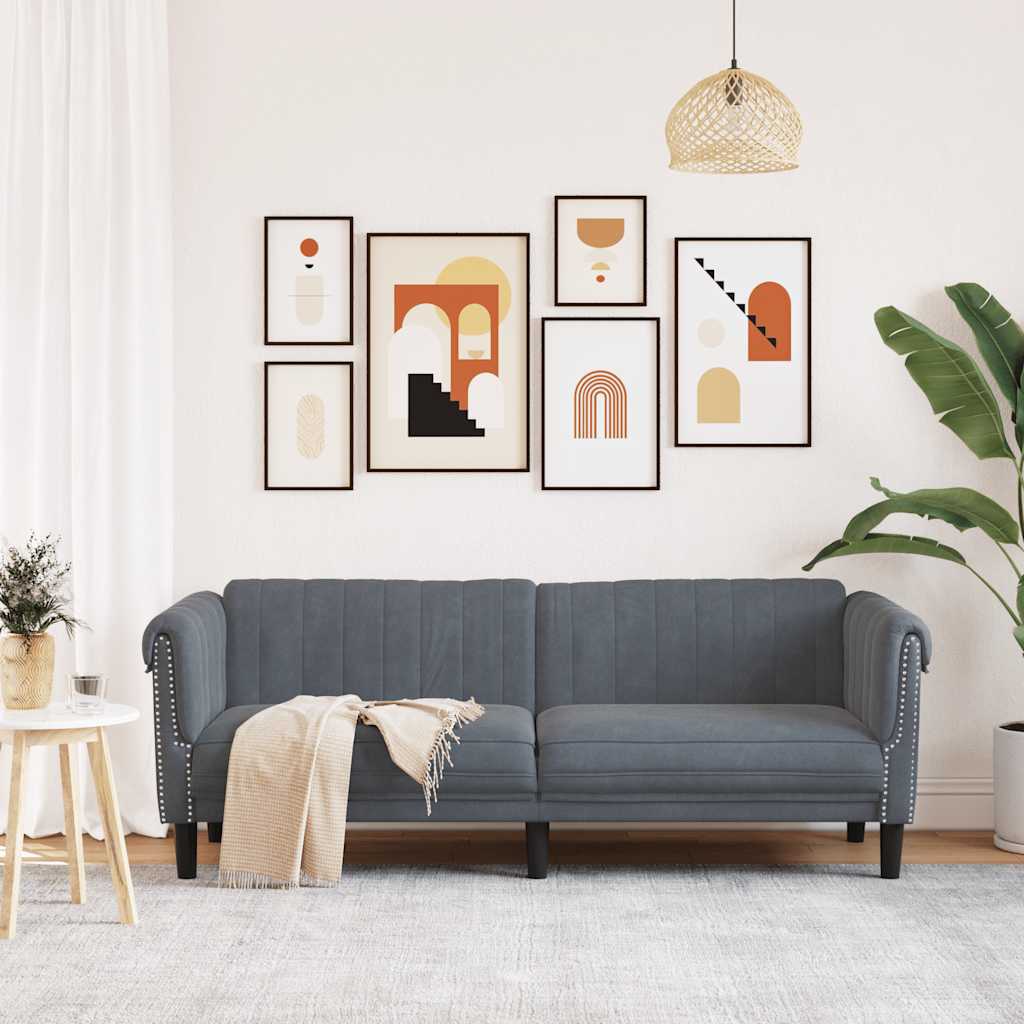 Dark grey velvet 3-seater sofa