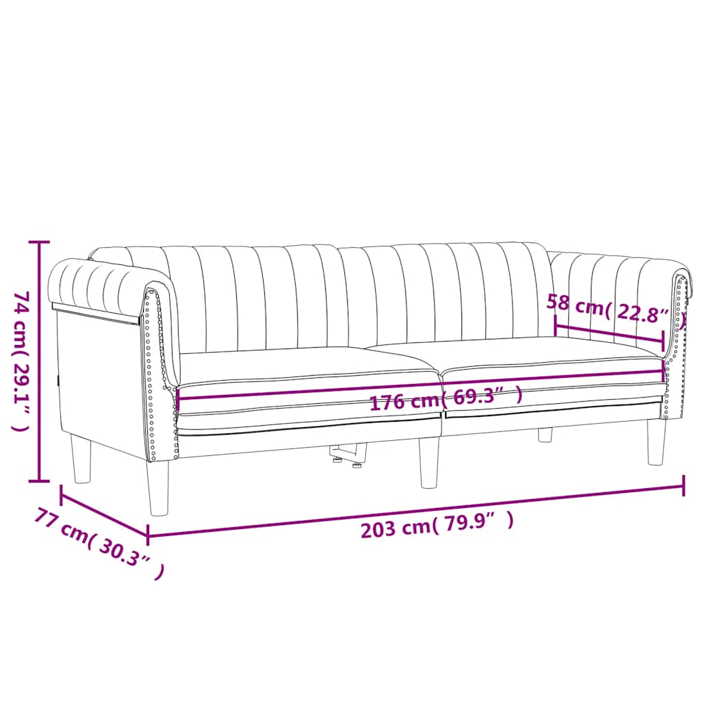 Dark grey velvet 3-seater sofa