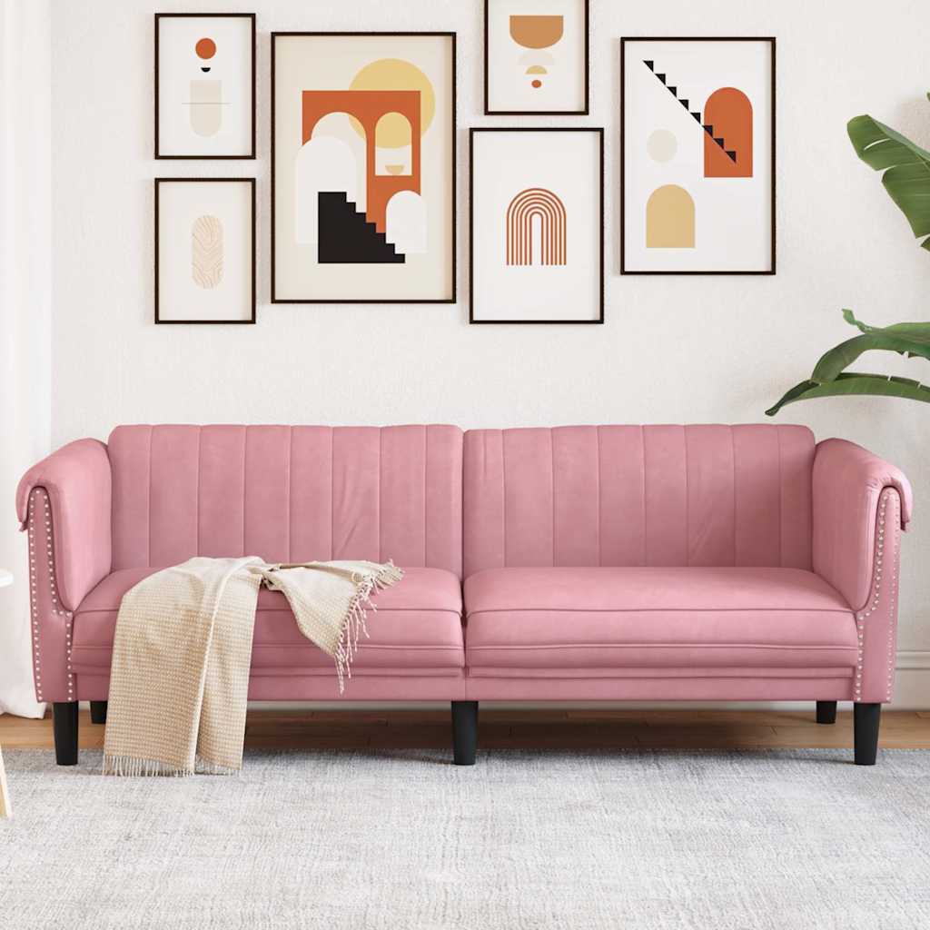 3-seater pink velvet sofa