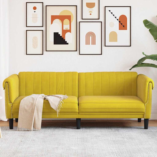 3 seater yellow velvet sofa