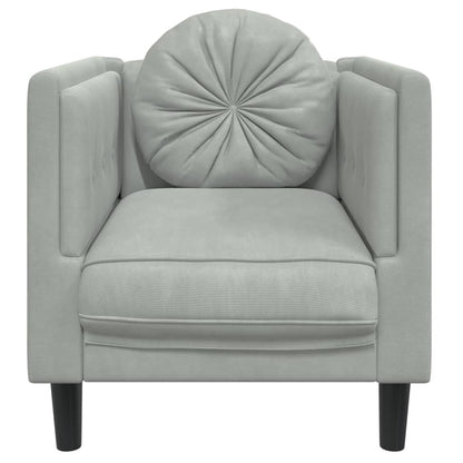 Armchair with light grey velvet cushion