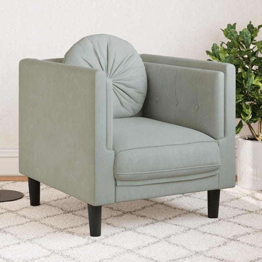 Armchair with light grey velvet cushion