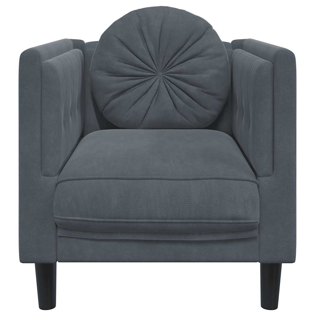 Armchair with dark grey velvet cushion