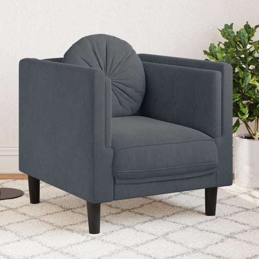 Armchair with dark grey velvet cushion