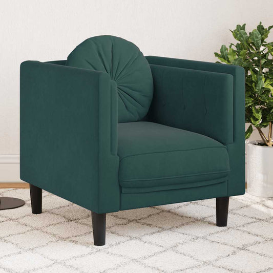 Armchair with dark green velvet cushion