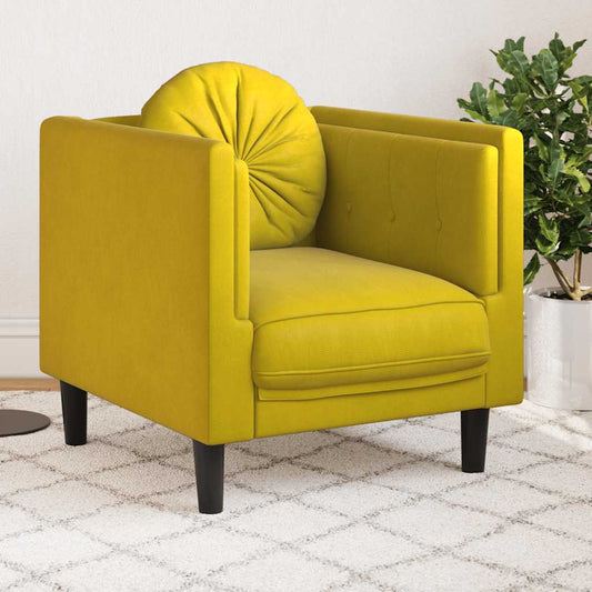 Armchair with yellow velvet cushion