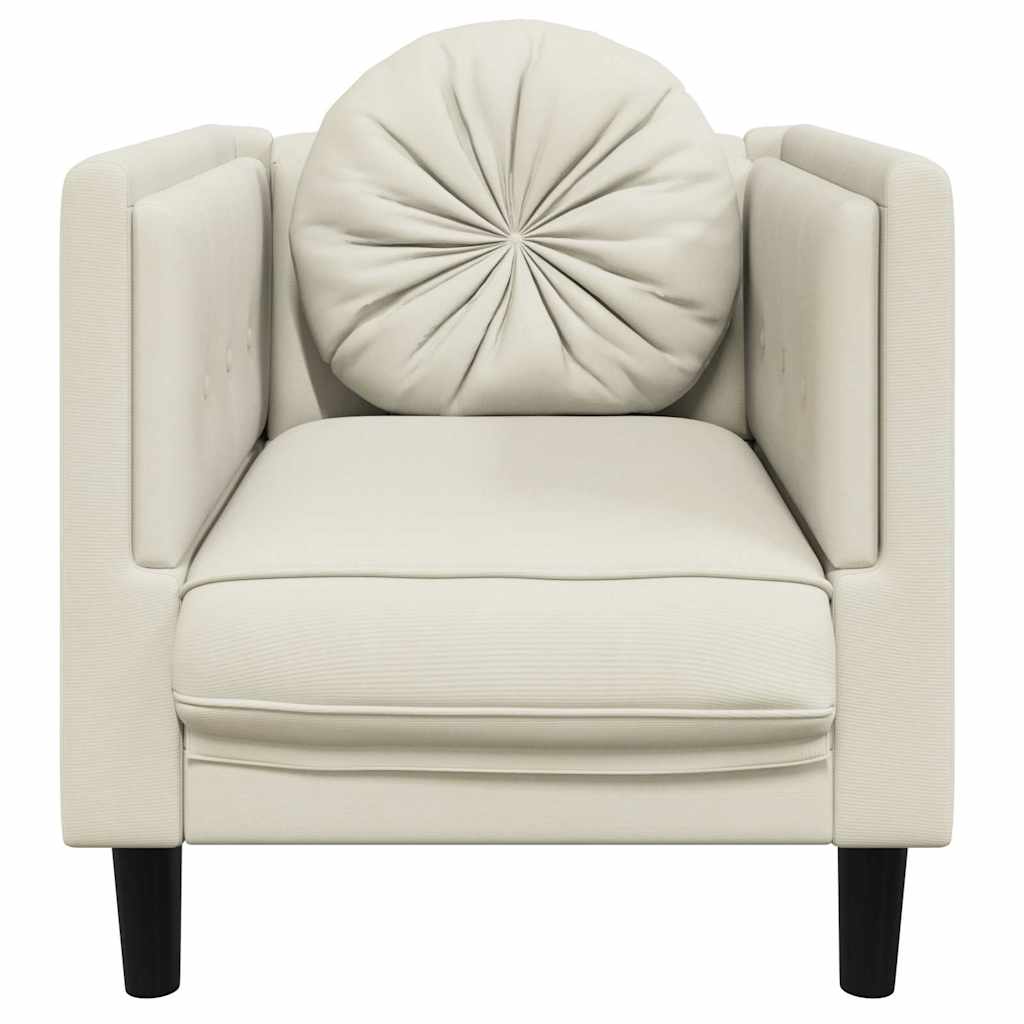 Armchair with cream-colored velvet cushions