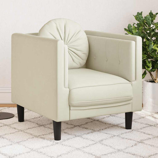 Armchair with cream-colored velvet cushions