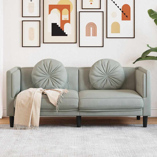 2-seater sofa with cushions in light grey velvet