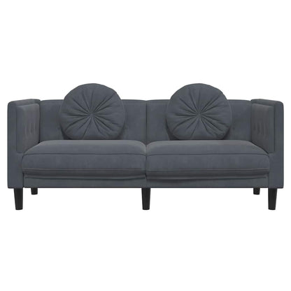 2-seater dark grey velvet sofa with cushions