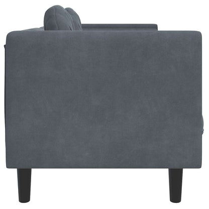 2-seater dark grey velvet sofa with cushions