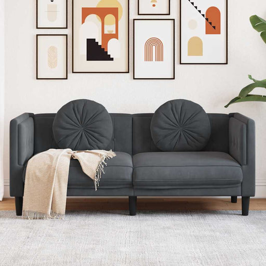 2-seater dark grey velvet sofa with cushions
