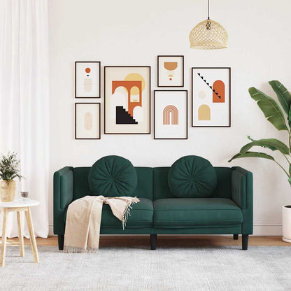 2-seater dark green velvet sofa with cushions
