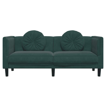 2-seater dark green velvet sofa with cushions