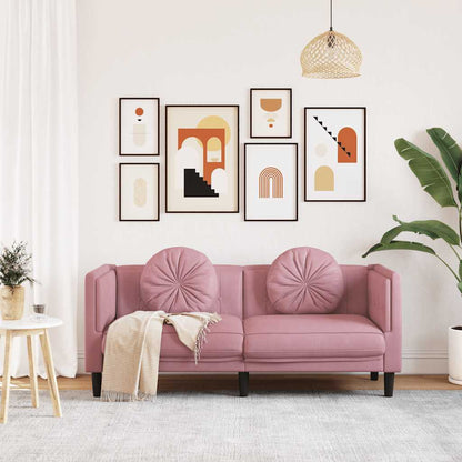 2-seater pink velvet sofa with cushions