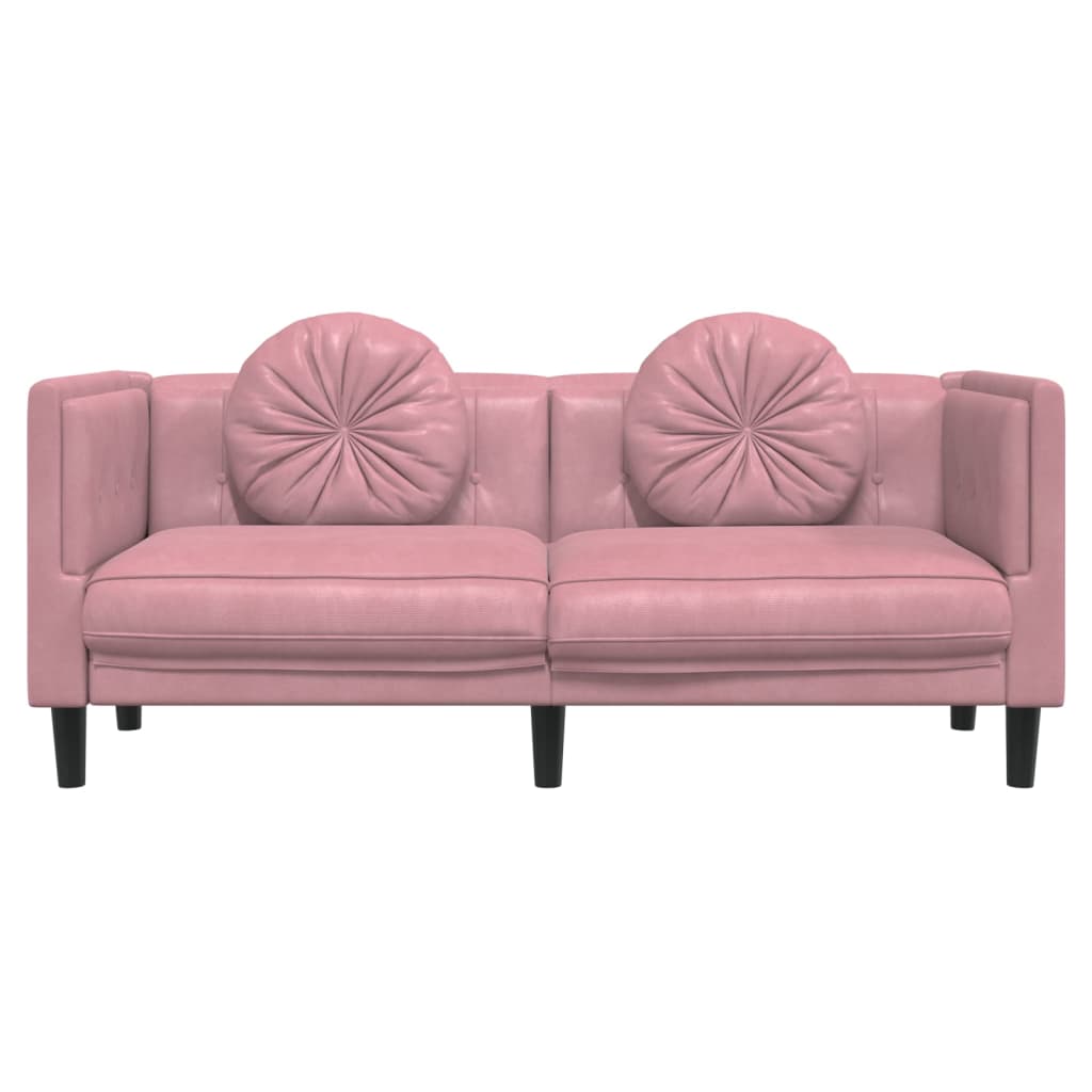 2-seater pink velvet sofa with cushions