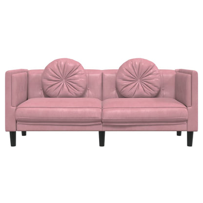 2-seater pink velvet sofa with cushions