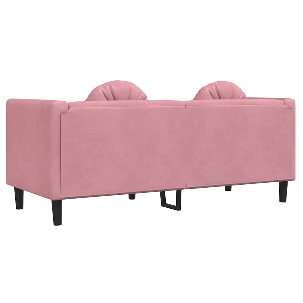 2-seater pink velvet sofa with cushions
