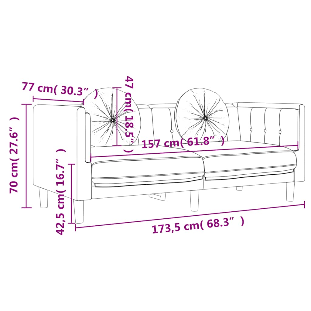 2-seater pink velvet sofa with cushions