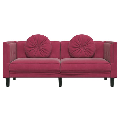Sofá com almofadões 2 lugares veludo vermelho tinto