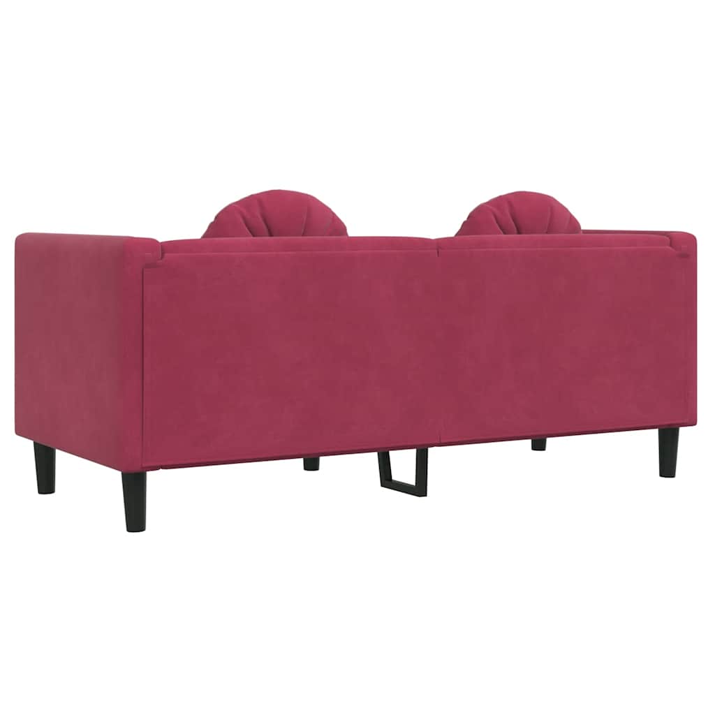 Sofá com almofadões 2 lugares veludo vermelho tinto
