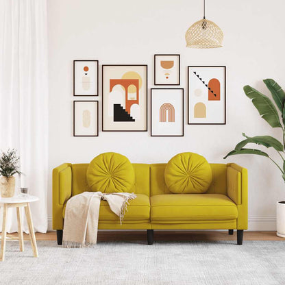 2-seater yellow velvet sofa with cushions