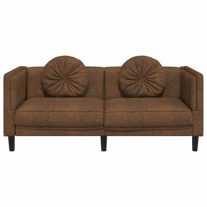 2-seater sofa with cushions in brown faux suede